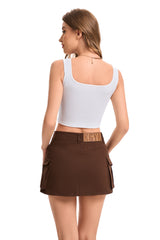 14" Length Mini Cargo Skirts-(Brown)