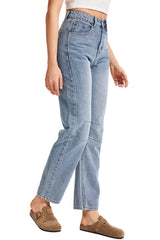 Women's Mid Rise Baggy Boyfriend Jeans-(Bright Blue）