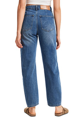 Women's Mid Rise Baggy Boyfriend Jeans-(Dark Blue)