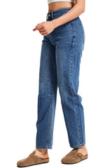 Women's Mid Rise Baggy Boyfriend Jeans-(Dark Blue)