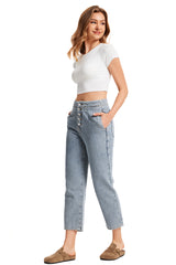 Women's Exposed Button Fly Barrel Jeans -(Light Blue)