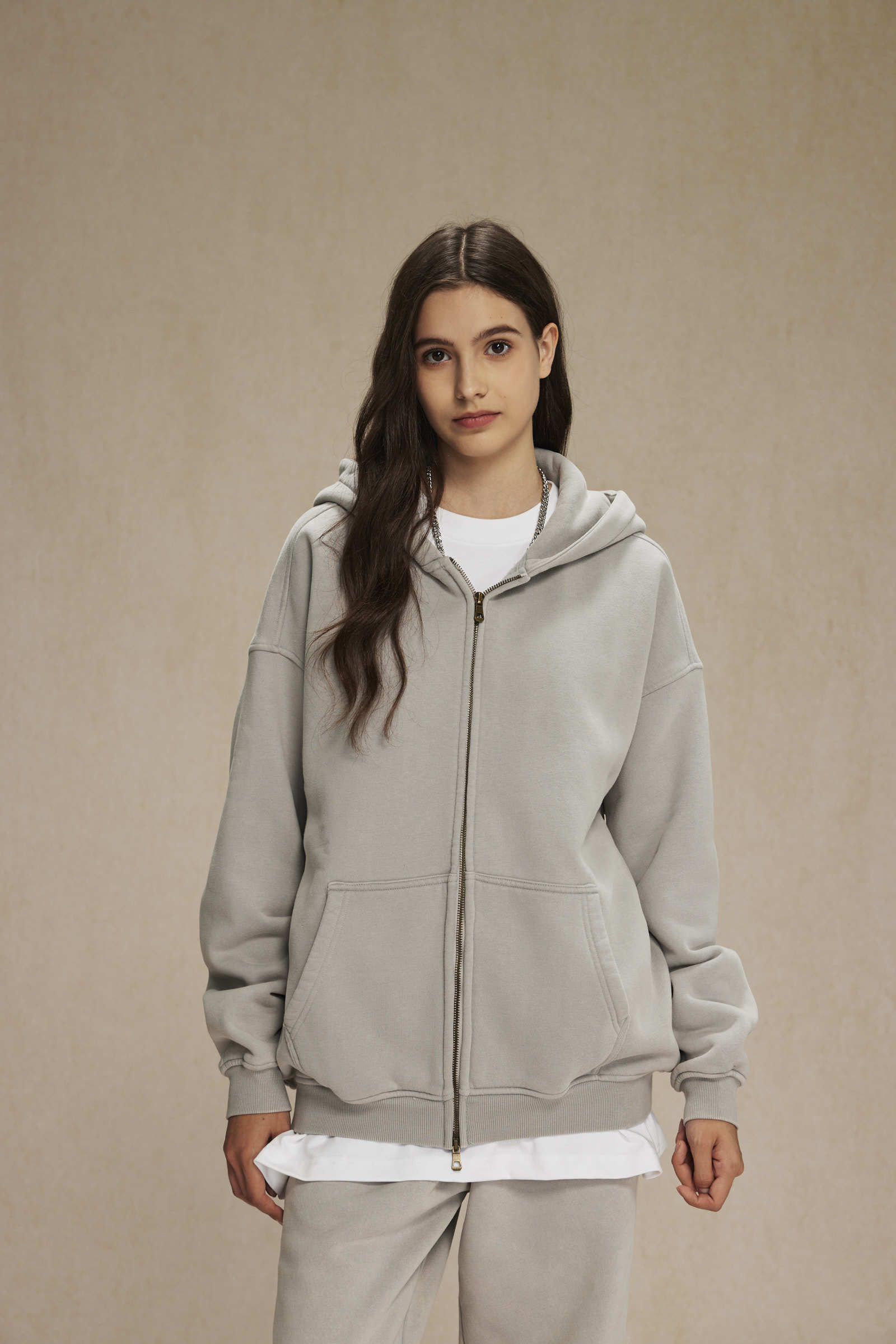 Unisex Washed Solid Zip-up Hoodies