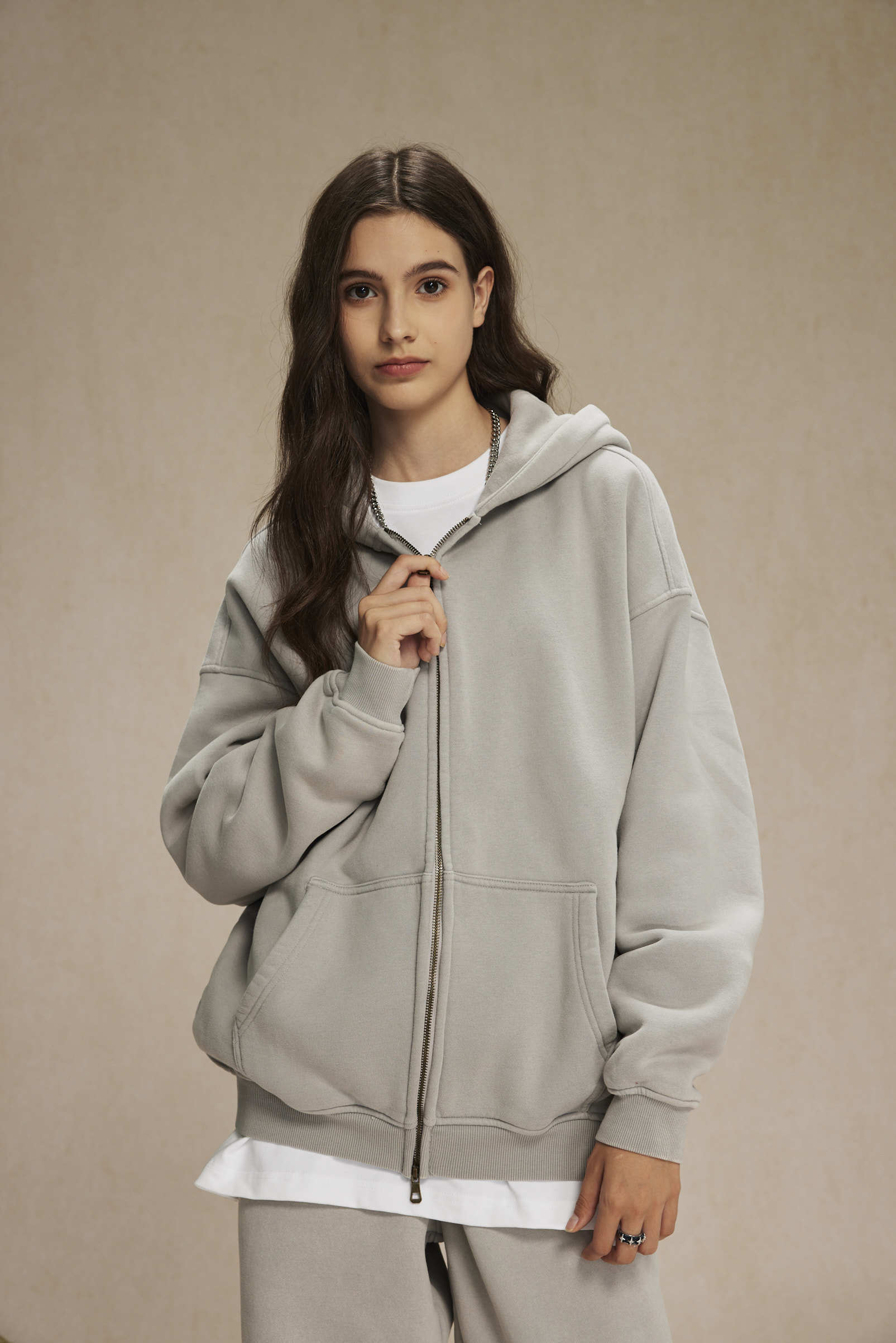 Unisex Washed Solid Zip-up Hoodies