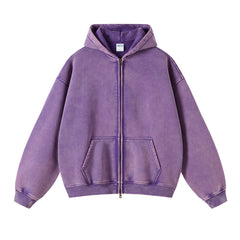 Unisex Washed Solid Zip-up Hoodies