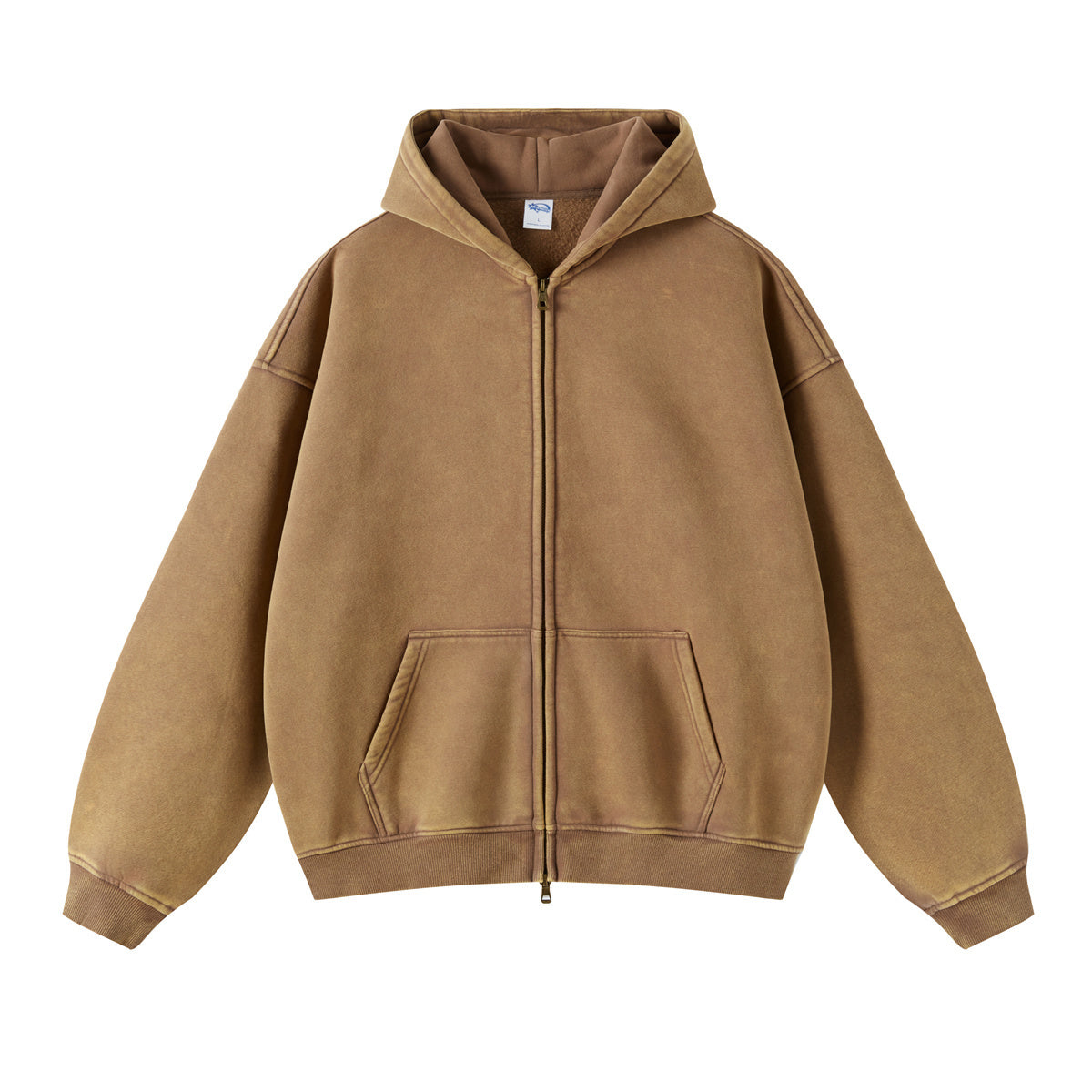 Unisex Washed Solid Zip-up Hoodies