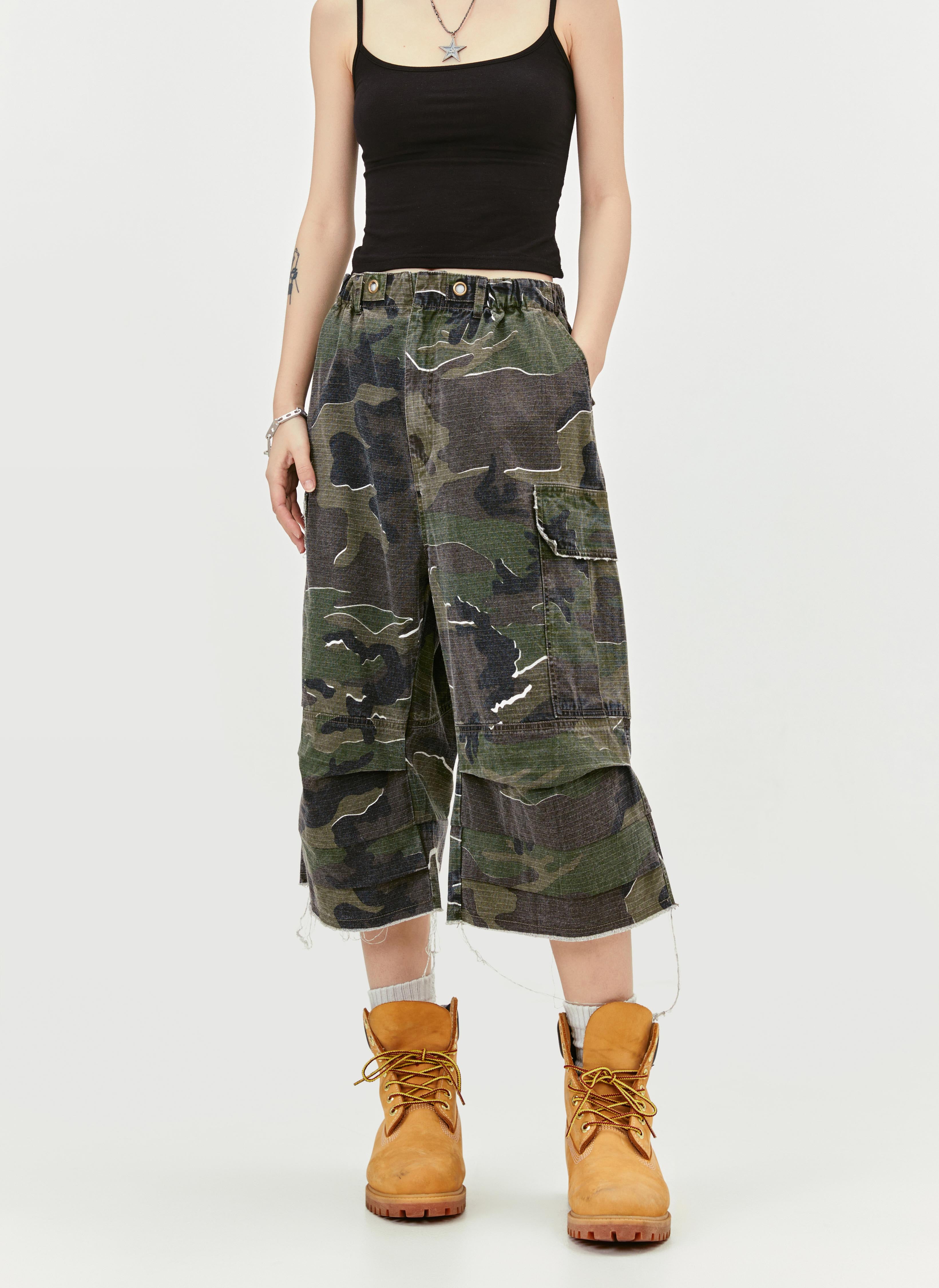 Women's High Waist Capri Jeans-(Camo)