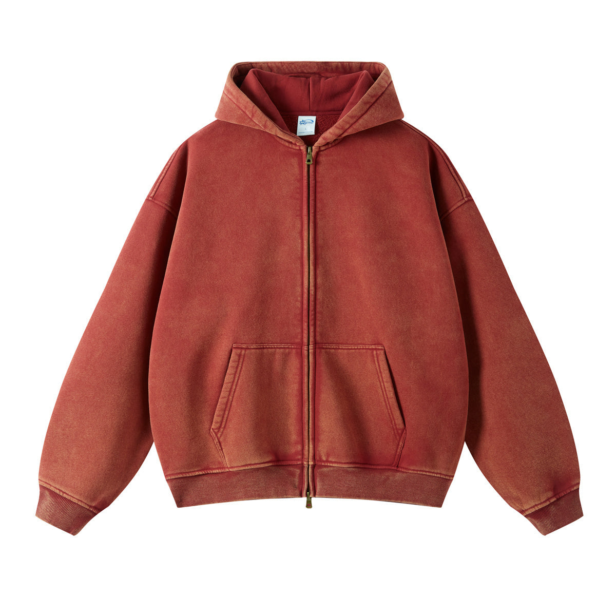 Unisex Washed Solid Zip-up Hoodies