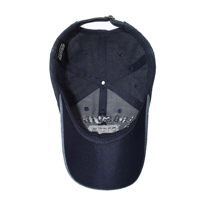 Washed Denim Embroidered Patch Baseball Hat