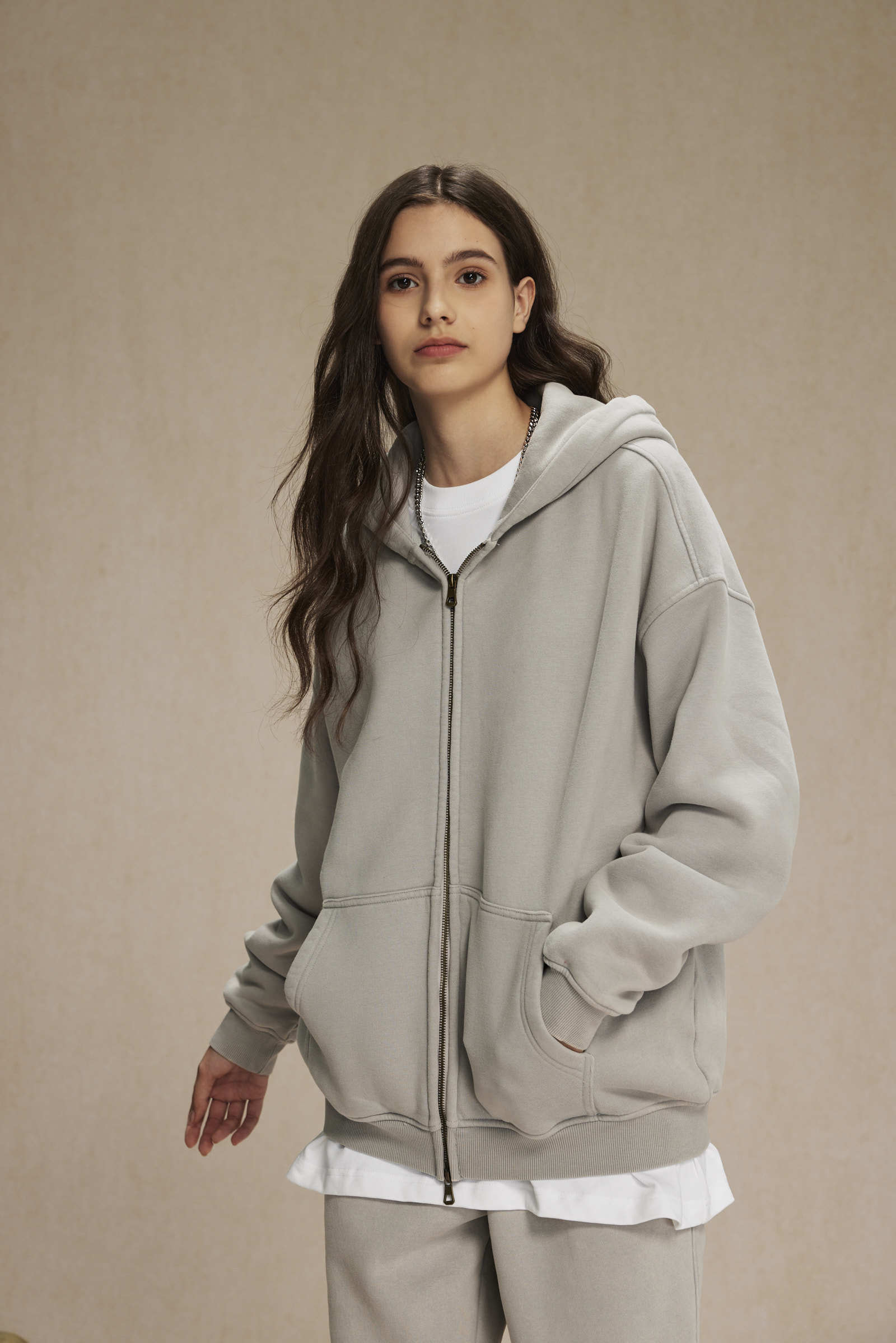 Unisex Washed Solid Zip-up Hoodies