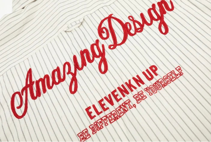Fashion American-style Vertical-striped Embroidered Shirt