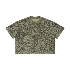 Men Cropped Oversized Leopard Print T-shirt
