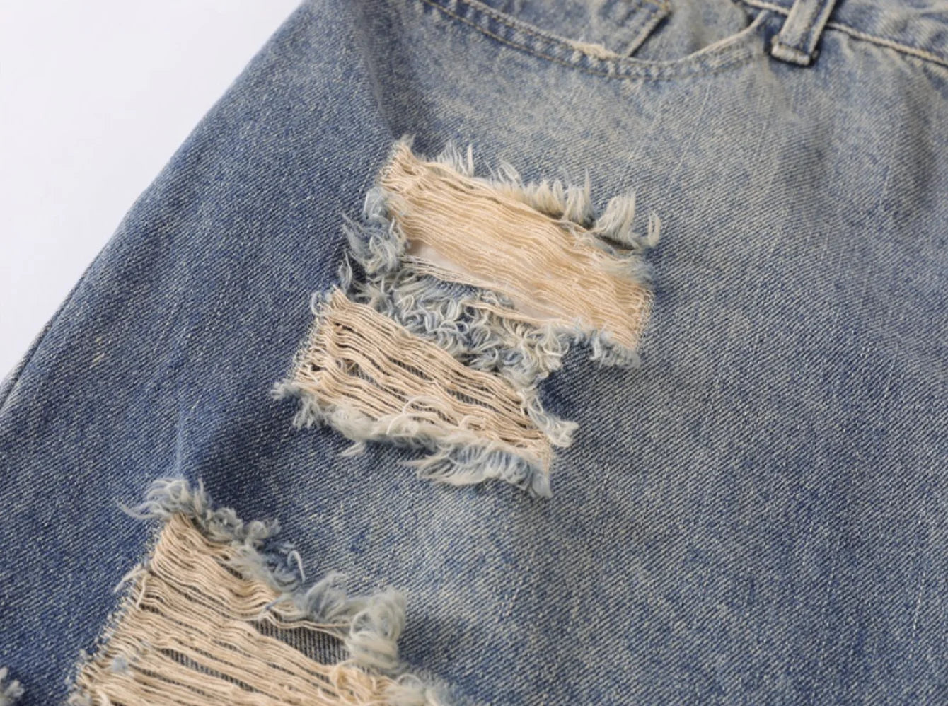 Distressed Wide-leg Denim Shorts