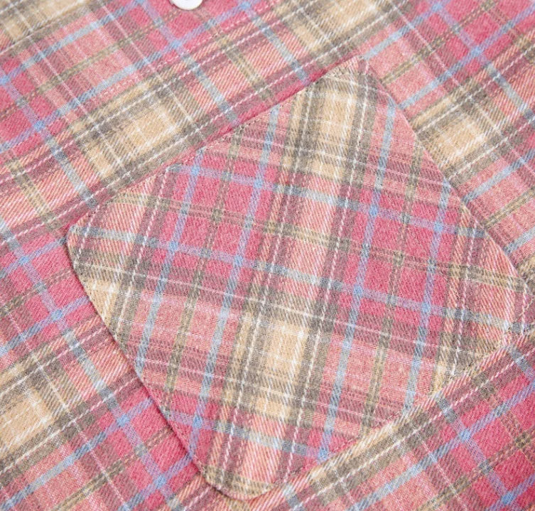 Vintage Style Plaid Short-Sleeved
