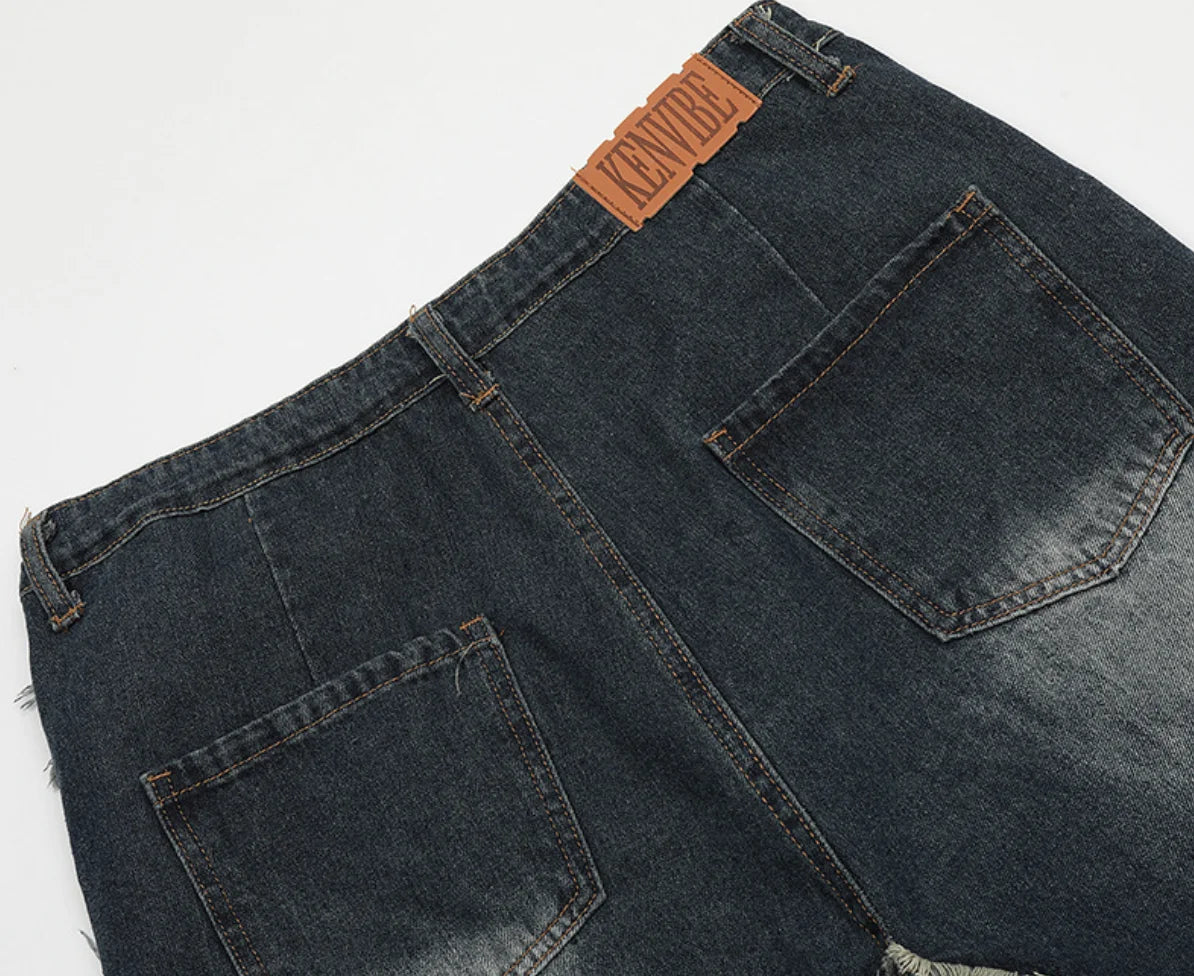 Distressed Star Embroidery Denim Shorts