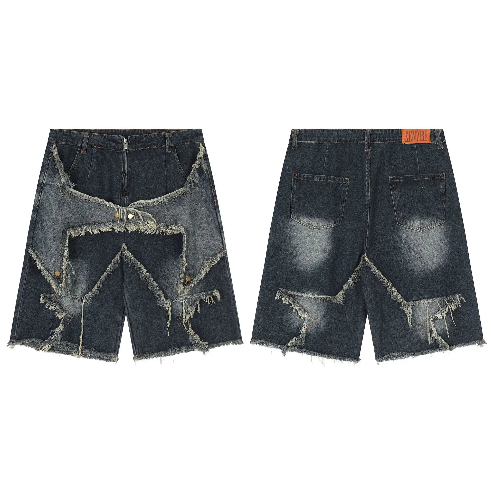 Distressed Star Embroidery Denim Shorts