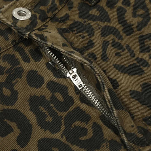 Street Leopard Print Denim Shorts