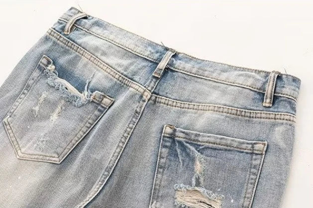 Ripped Washed Denim Shorts