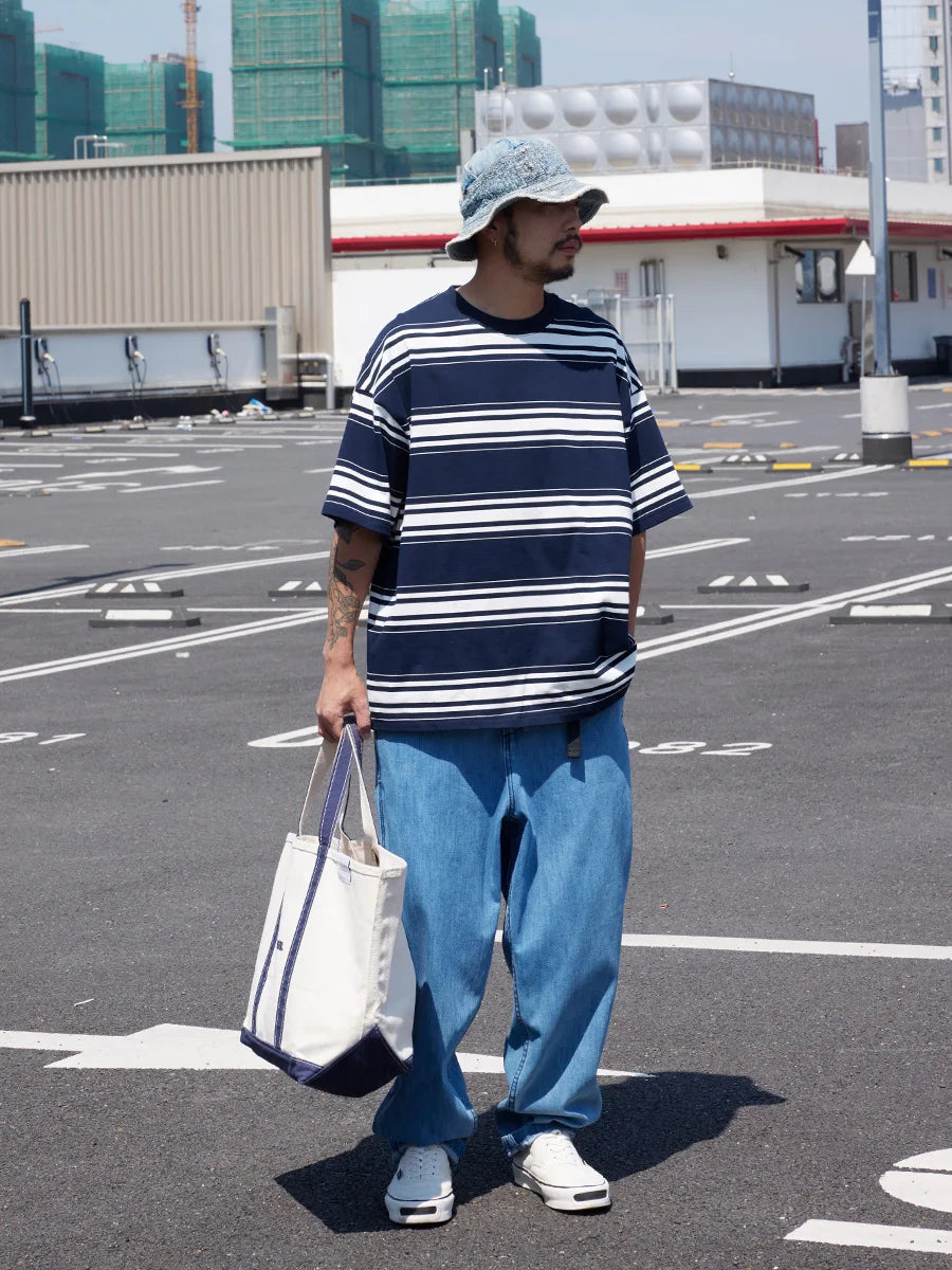 Men's 310gsm Round Neck Striped Short Sleeve