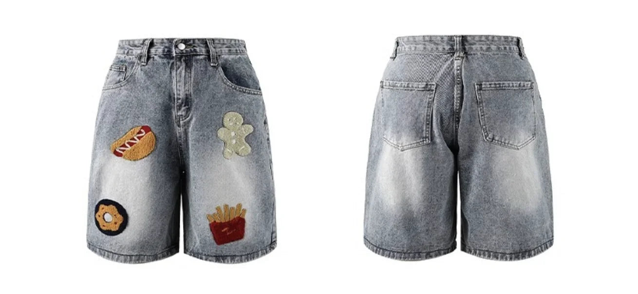 High Quality Baggy Jeans Shorts Patch Embroidery Jorts
