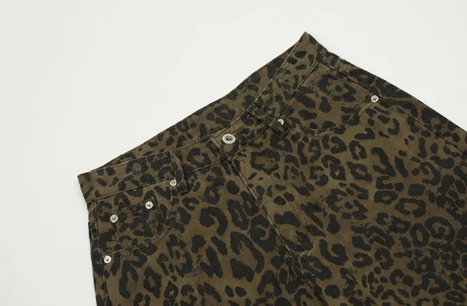 Street Leopard Print Denim Shorts