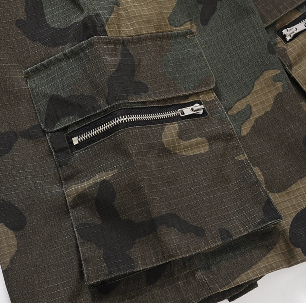 Wide Leg Elastic Waist Camouflage Shorts