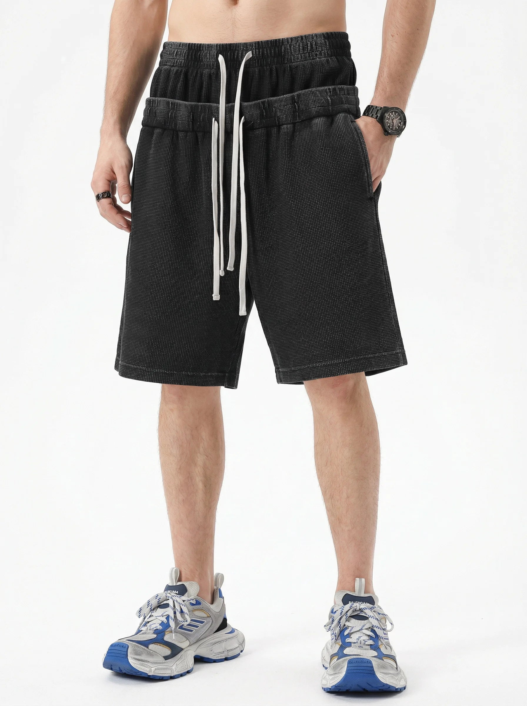 Vintage Washed 235gsm Double Waist Loose Shorts