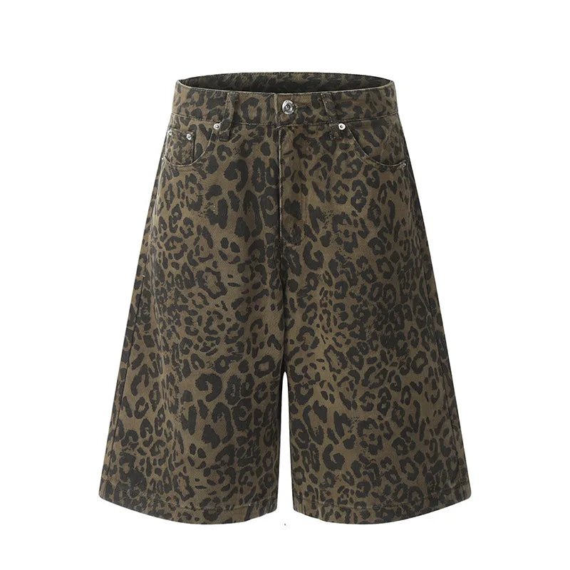 Street Leopard Print Denim Shorts