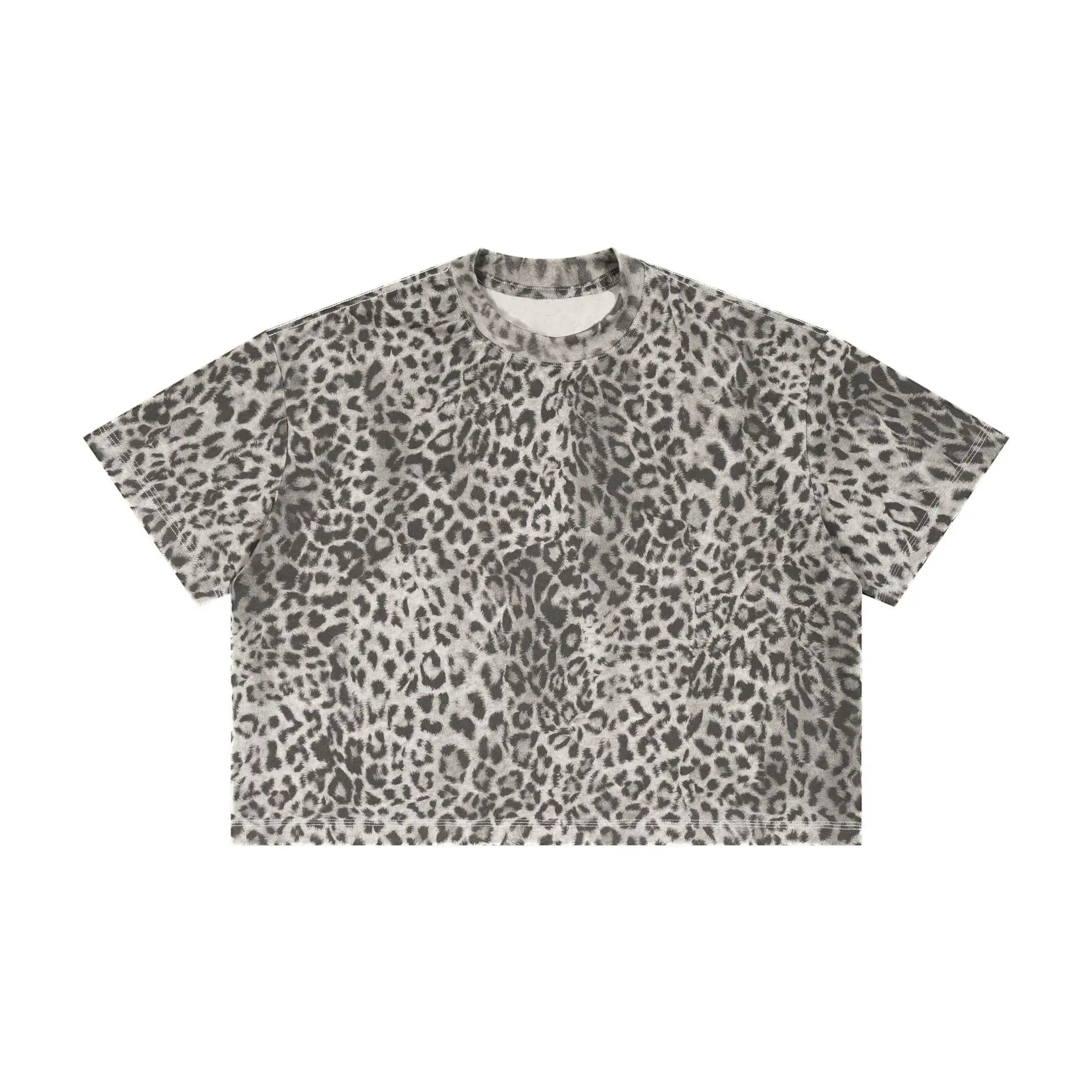 Men Cropped Oversized Leopard Print T-shirt
