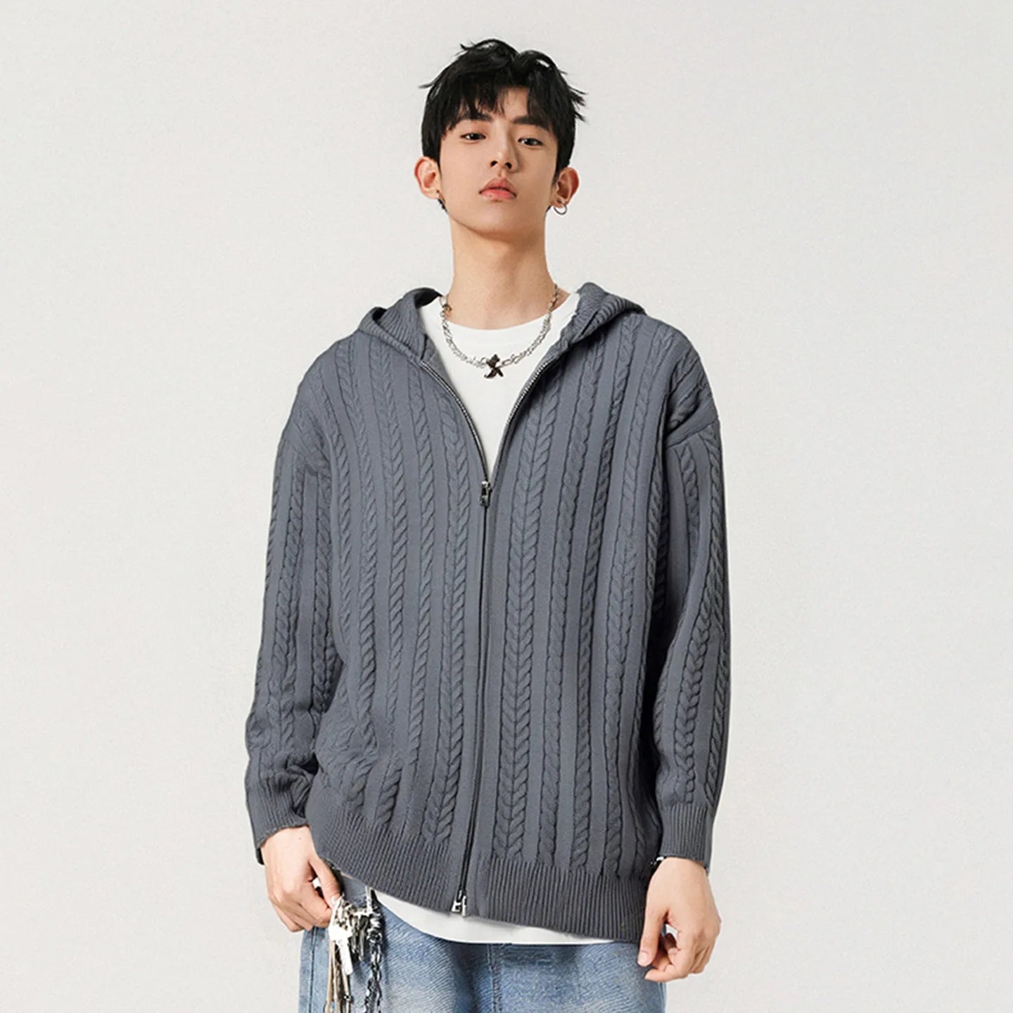 Casual Outerwear Jacquard Zipper Coat