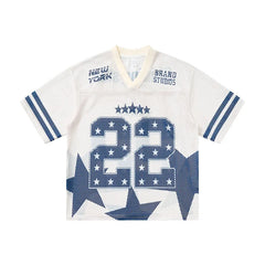 Men's V-neck Digital Print Color-Blocked Patchwork Soccer Jersey T-Shirt Unique Streetwear Short-Sleeve  Tops