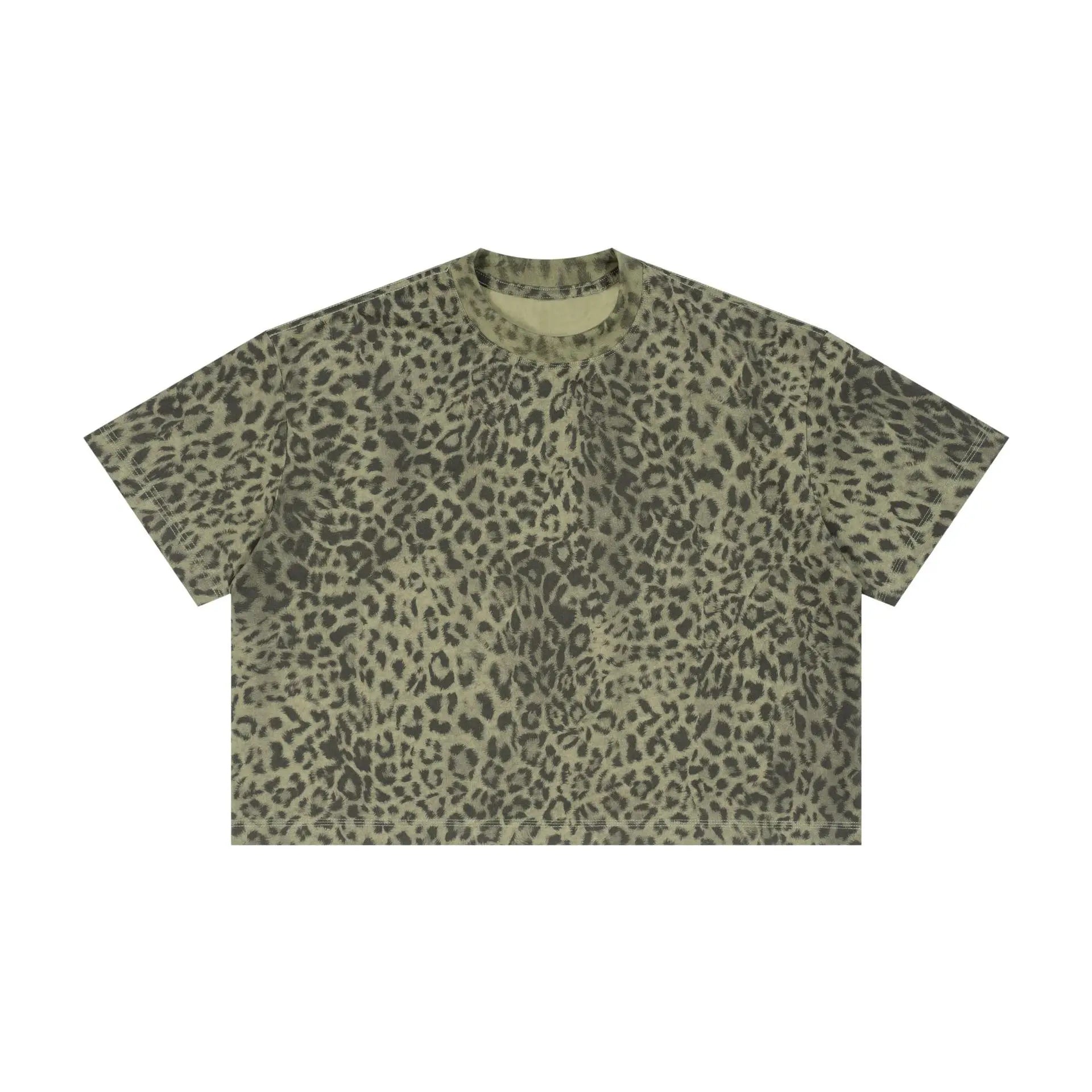 Men Cropped Oversized Leopard Print T-shirt