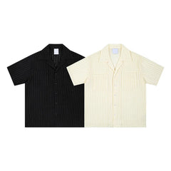 Hollow-out Pleated Cuban Collar Short-Sleeved
