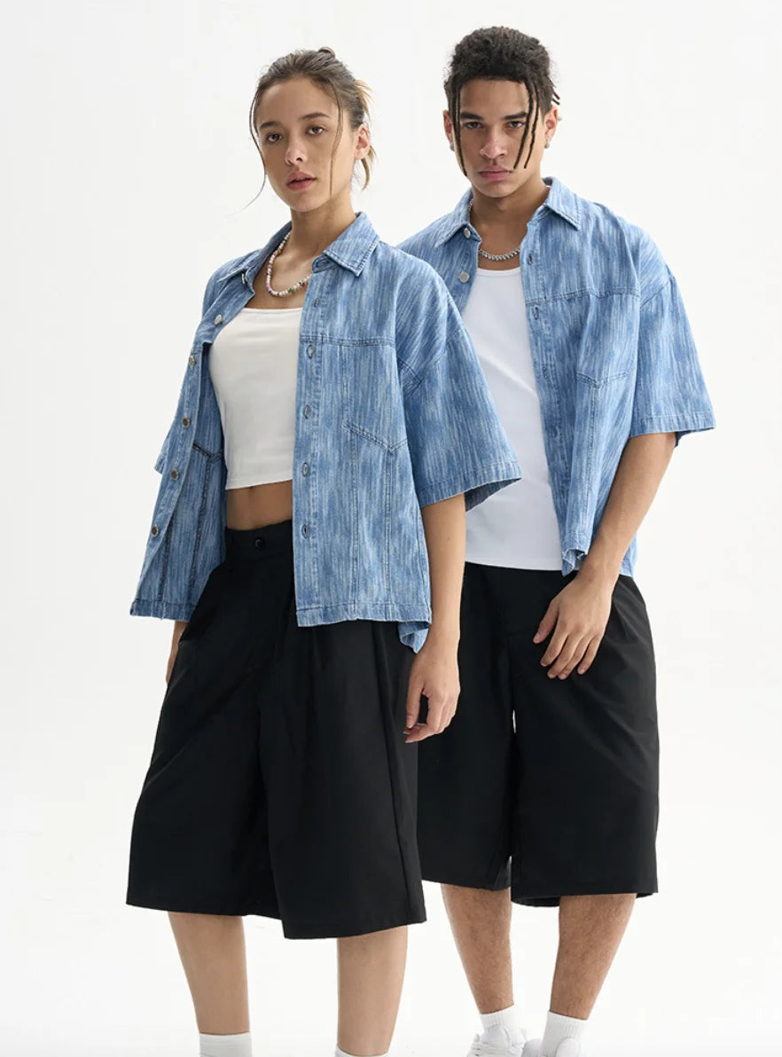 Distressed T Shirts Boxy Fit 230gsm Top Button-Up T-Shirt