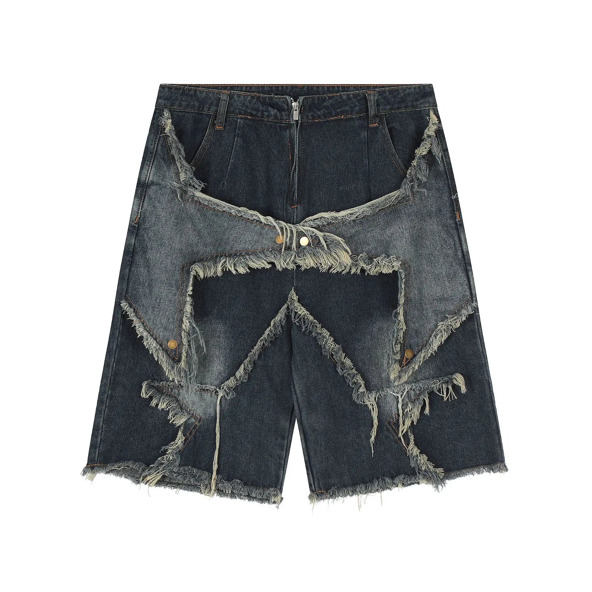 Distressed Star Embroidery Denim Shorts
