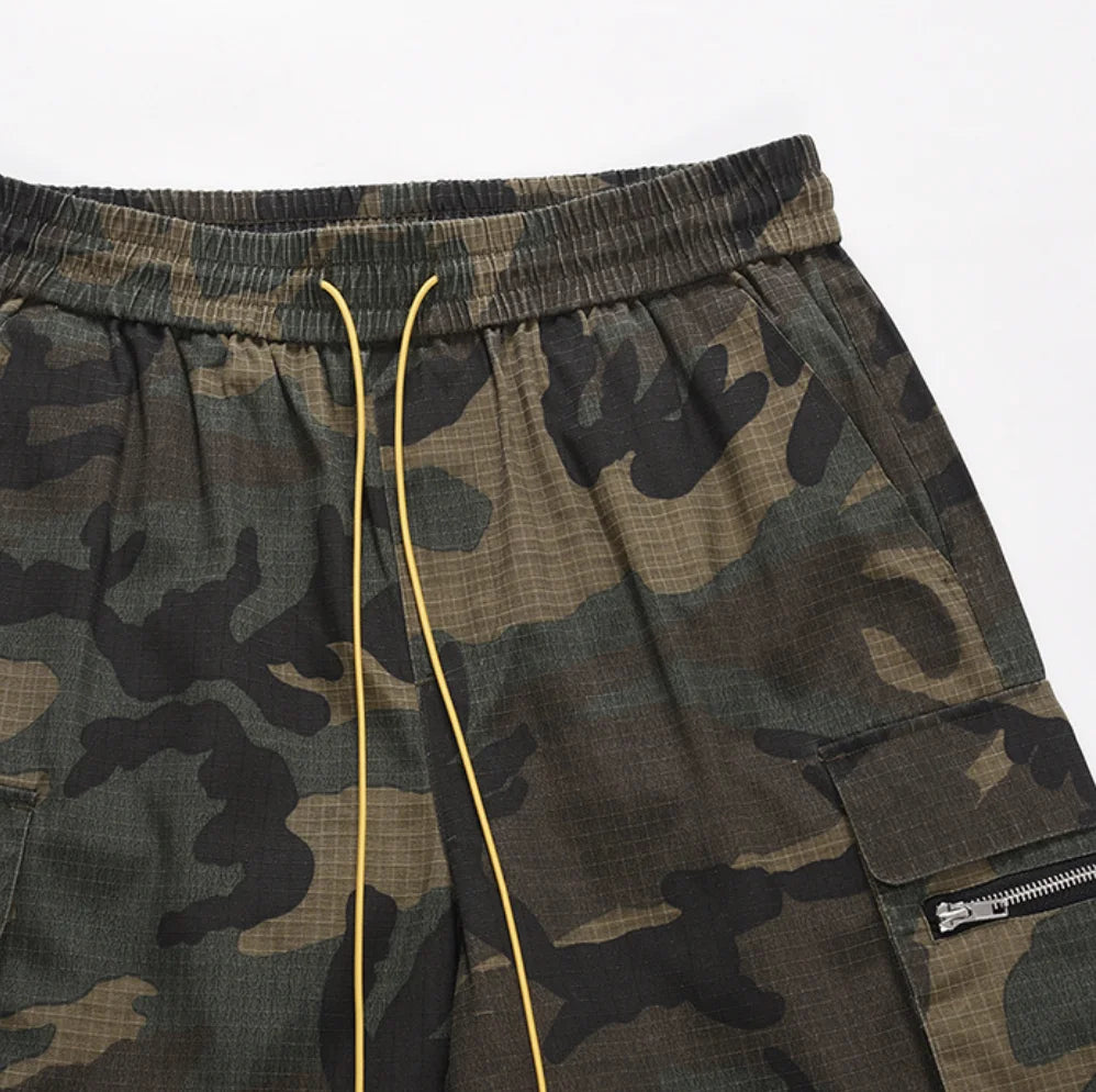 Wide Leg Elastic Waist Camouflage Shorts
