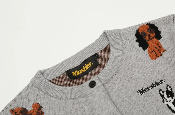 Cropped Sweater Animal PrintJacquard Knit Crew Neck