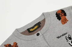 Cropped Sweater Animal PrintJacquard Knit Crew Neck