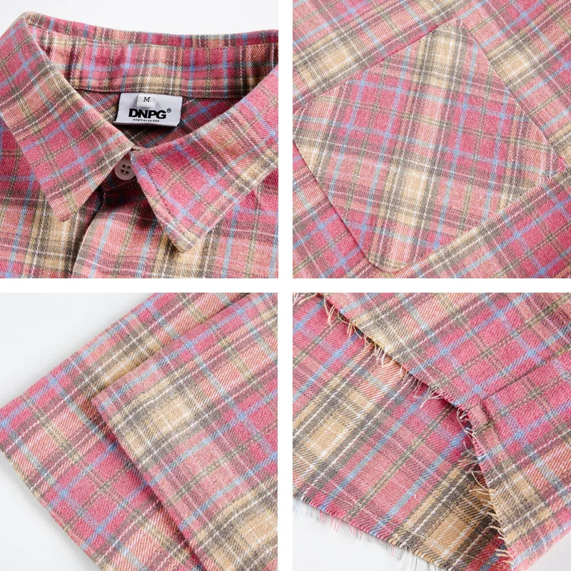 Vintage Style Plaid Short-Sleeved