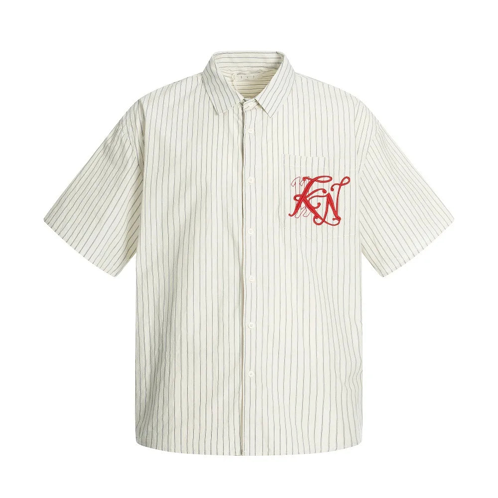 Fashion American-style Vertical-striped Embroidered Shirt