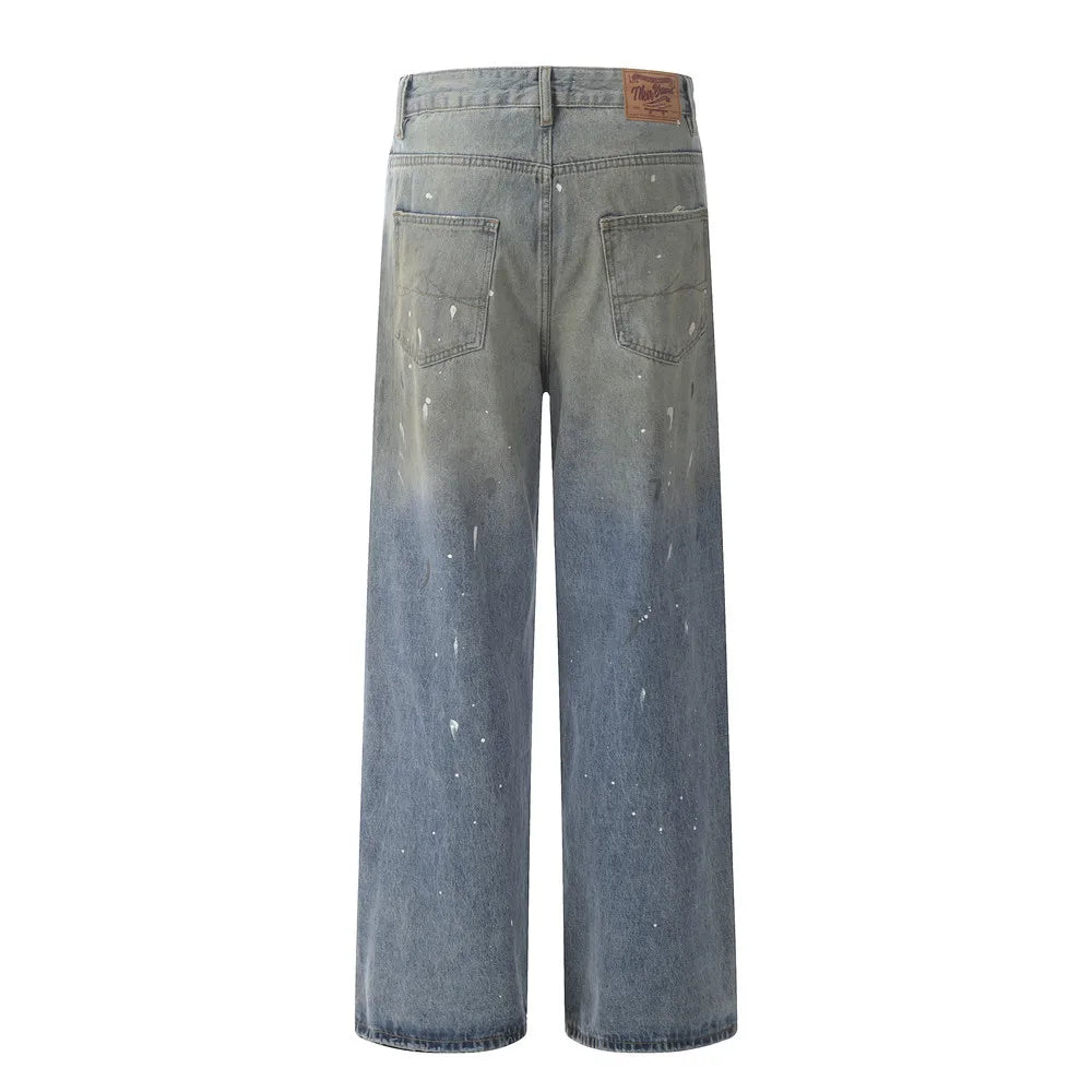 Baggy Flared Splash-Ink Design Jeans
