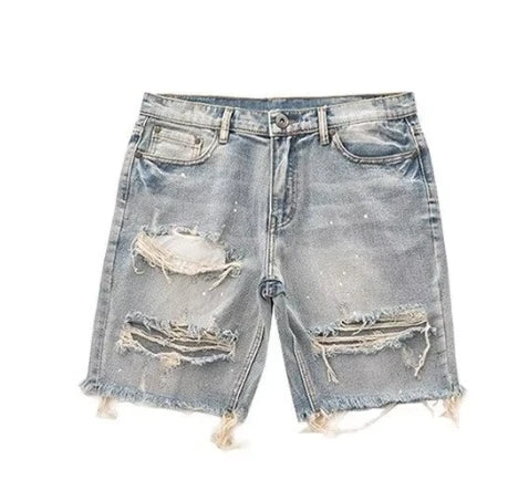 Ripped Washed Denim Shorts