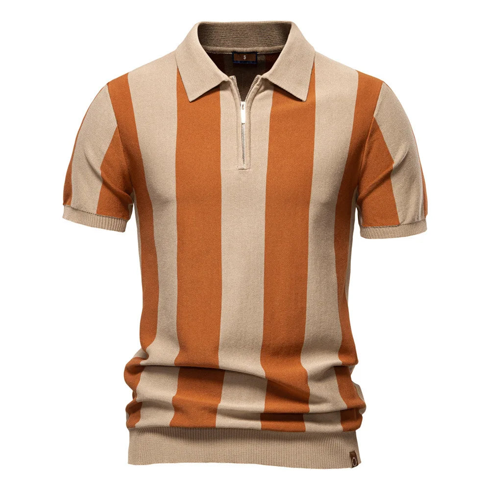 Summer Breathable Striped Knitted Polo Shirt