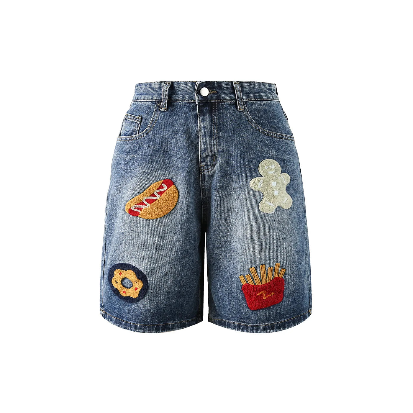 High Quality Baggy Jeans Shorts Patch Embroidery Jorts