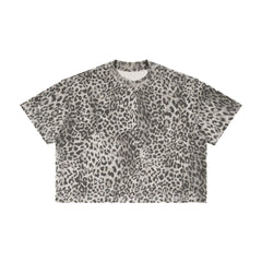 Men Cropped Oversized Leopard Print T-shirt