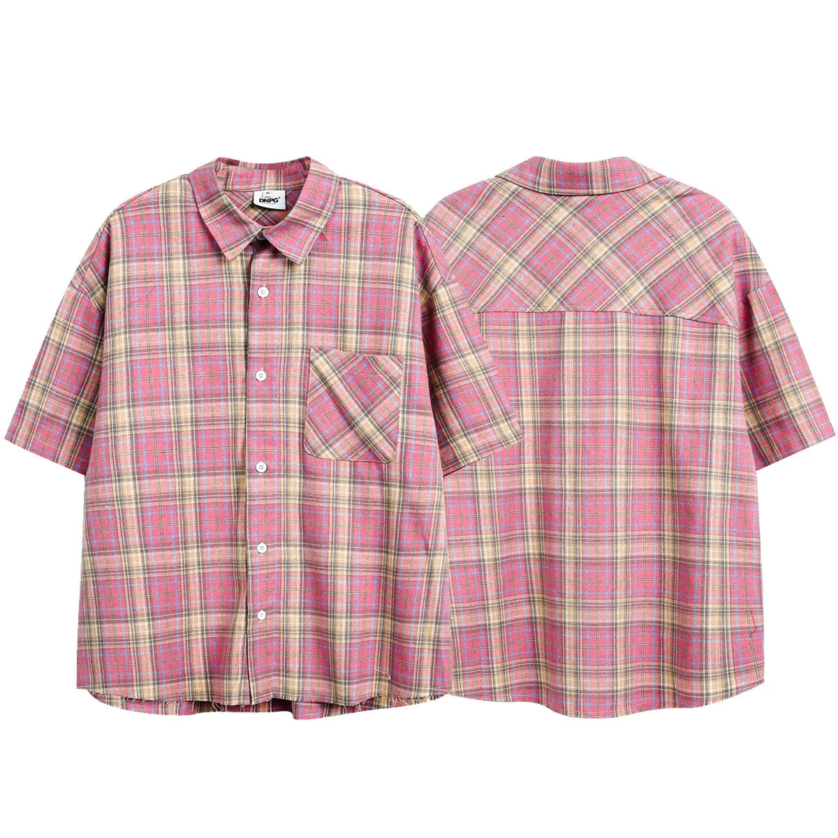Vintage Style Plaid Short-Sleeved