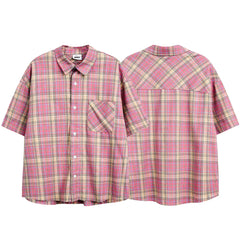 Vintage Style Plaid Short-Sleeved