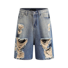 Distressed Wide-leg Denim Shorts