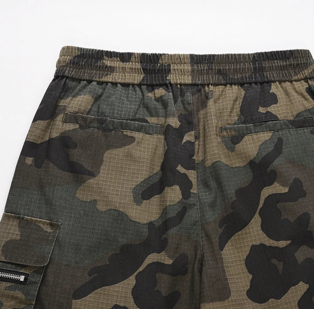 Wide Leg Elastic Waist Camouflage Shorts