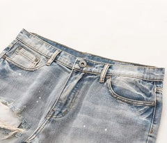 Ripped Washed Denim Shorts