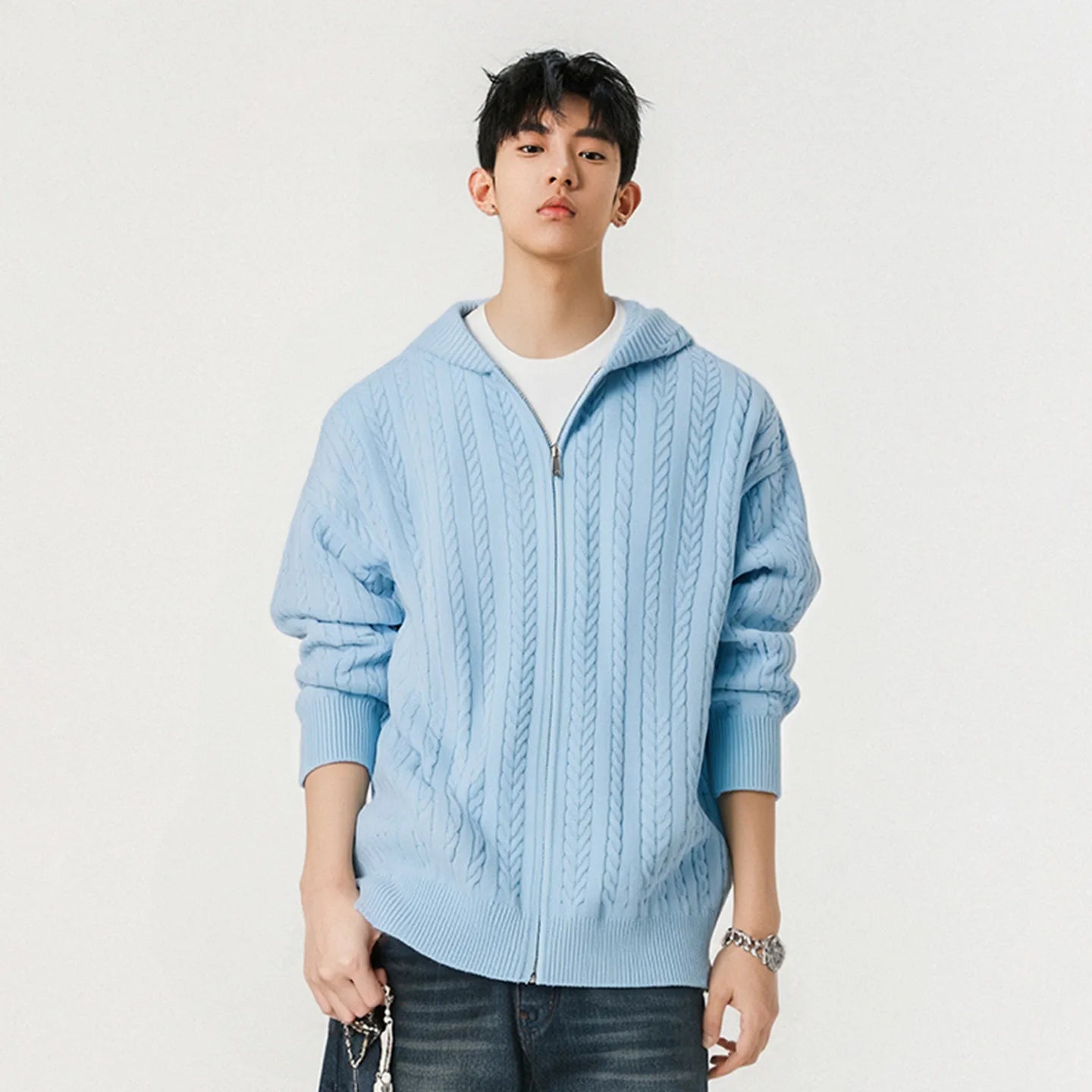 Casual Outerwear Jacquard Zipper Coat